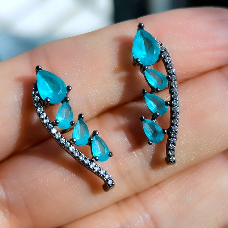 여성을 위한 패션 플라워 스터드 귀걸이, 블루 그린 컬러풀 큐빅 지르코니아 보헤미안 귀 커프 귀 절묘한 신부 파티 작은 귀걸이